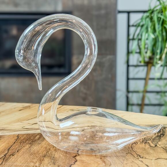 Thin & Delicate, Vintage Hand Blown Clear Hollow Glass Swan Bud Vase, 6” - Picture 2 of 4